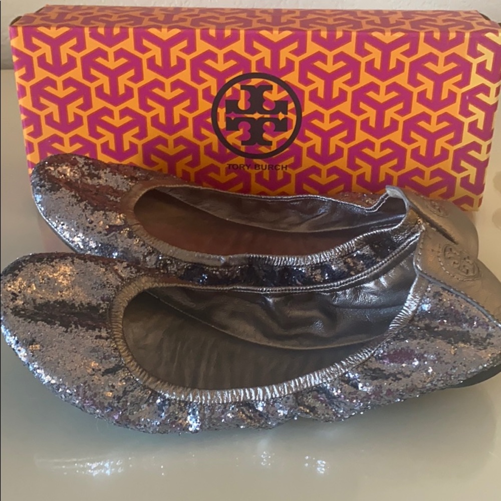 Tory Burch Metallic Silver Ballet Flats- Rare!